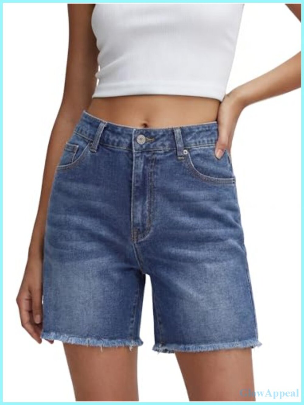 High Waisted Stretchy Denim Jean Shorts Cut Off Distressed Frayed Hem